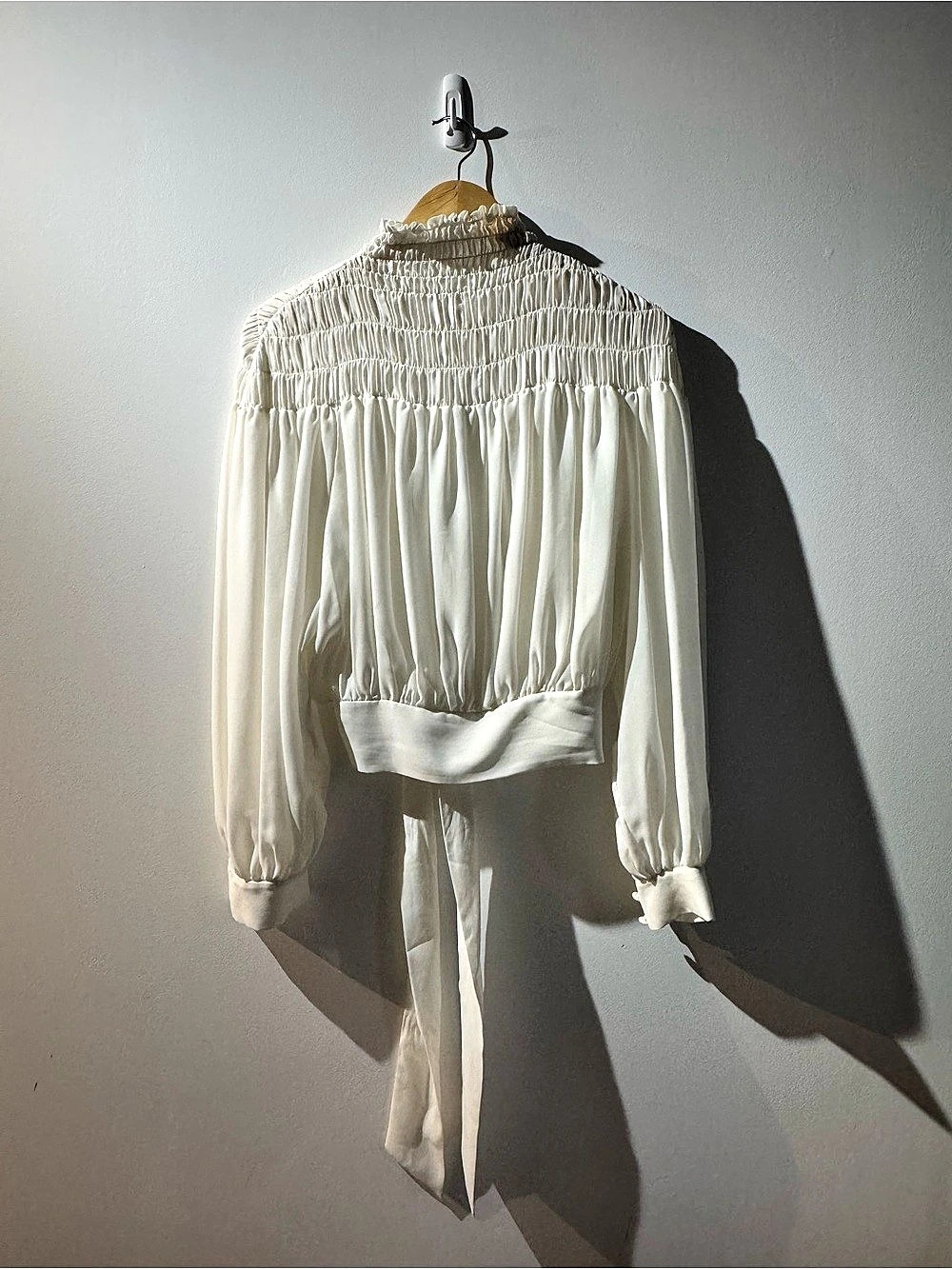 Frame Smocked Tie Back Blouse in White - Picture 2 of 5